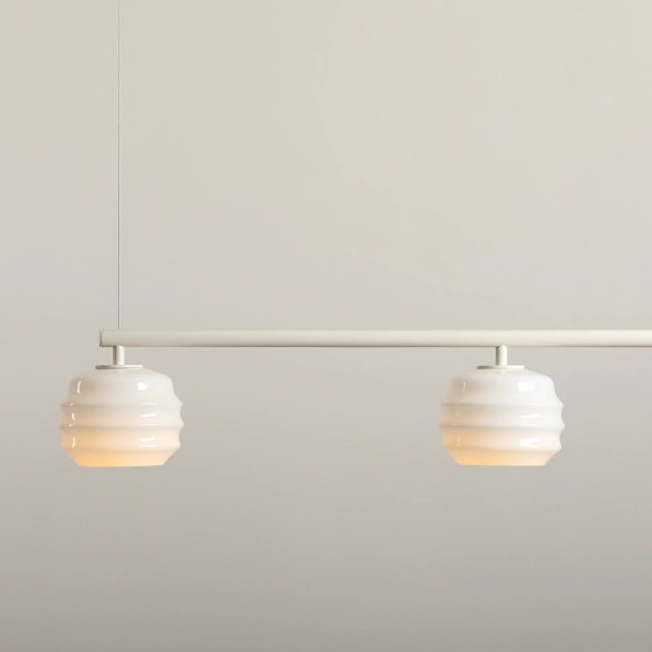 3-light pendant lamp in cream with glass shades PUFF 3 COTTON