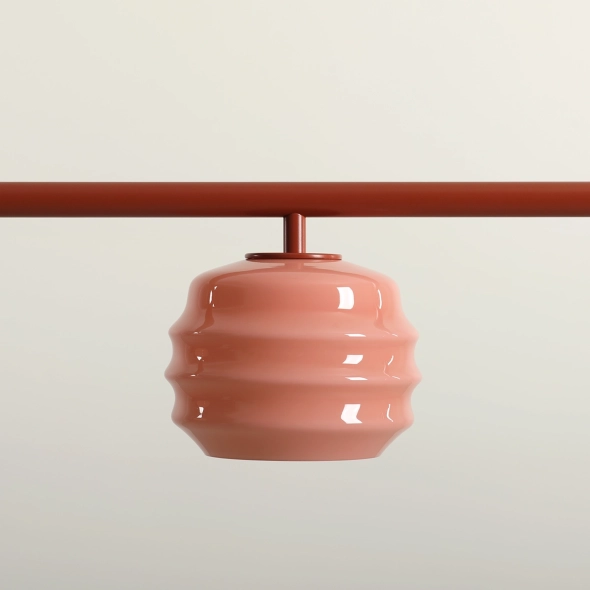 Okrągła lampa wisząca 5-płomienna w kolorze terakoty ze szklanymi kloszami PUFF 5 RING TERRA