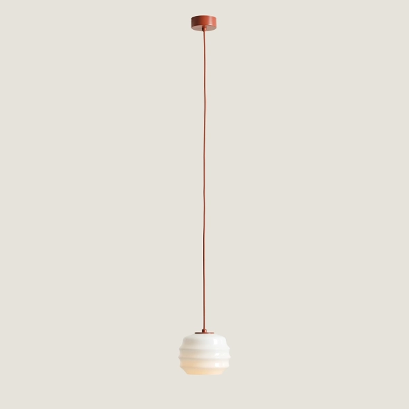 Pojedyncza lampa wisząca w kolorze terakoty ze szklanym kloszem PUFF TERRA