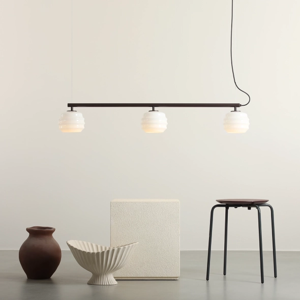 3-light pendant lamp in mocha with glass shades PUFF 3 MOKKA