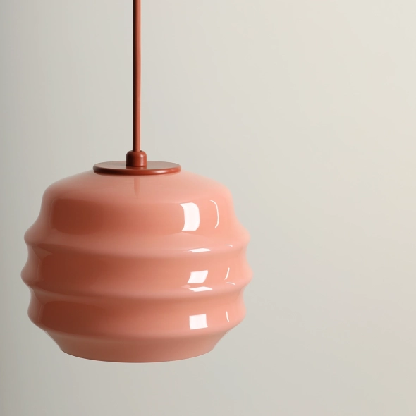 Pojedyncza lampa wisząca w kolorze terakoty ze szklanym kloszem PUFF TERRA