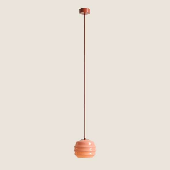 Pojedyncza lampa wisząca w kolorze terakoty ze szklanym kloszem PUFF TERRA