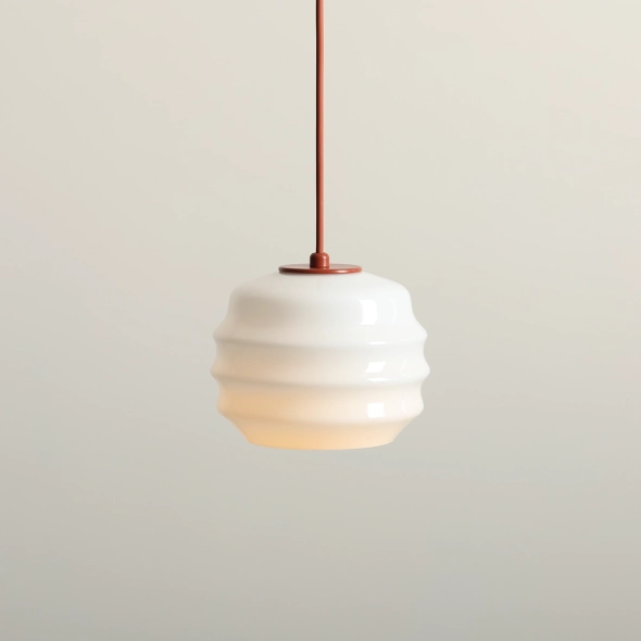 Pojedyncza lampa wisząca w kolorze terakoty ze szklanym kloszem PUFF TERRA